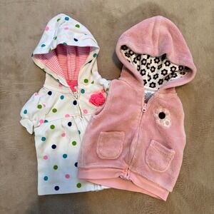 Baby Girl Hoodie Lot (2) – Carter's 6M Polka Dot Short Sleeve & Babies R Us 0-3M